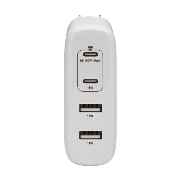 Tripp Lite series 4-Port Compact USB Wall Charger - GaN Technology, 100W PD Charging, 2 USB-C & 2 USB-A, White