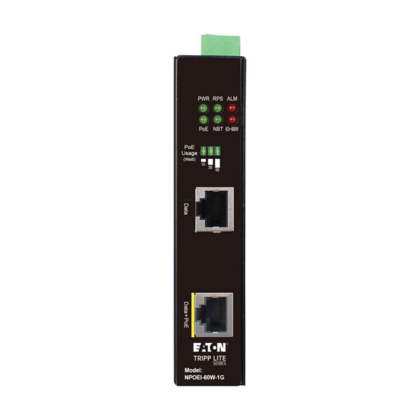 Tripp Lite Industrial Gigabit PoE++ Injector, 60W, 802.3bt Midspan, -40 to +75 C, IP30, Dual 24-57V DC, DIN Rail, 1 Port, TAA - NPOEI-60W-1G