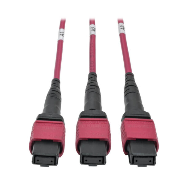Tripp Lite 40/100Gb OM4 Fiber Breakout Cassette with Built-In MTP Cables, (x3) 8-Fiber OM4 MTP/MPO to (x12) LC Duplex - N482-3M8L12-B