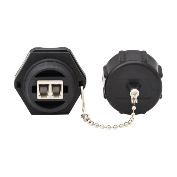 Tripp Lite series Rigid Industrial IP68 Duplex Multimode Fiber Coupler (LC/LC) with Dust Cap, 10G Ethernet, TAA