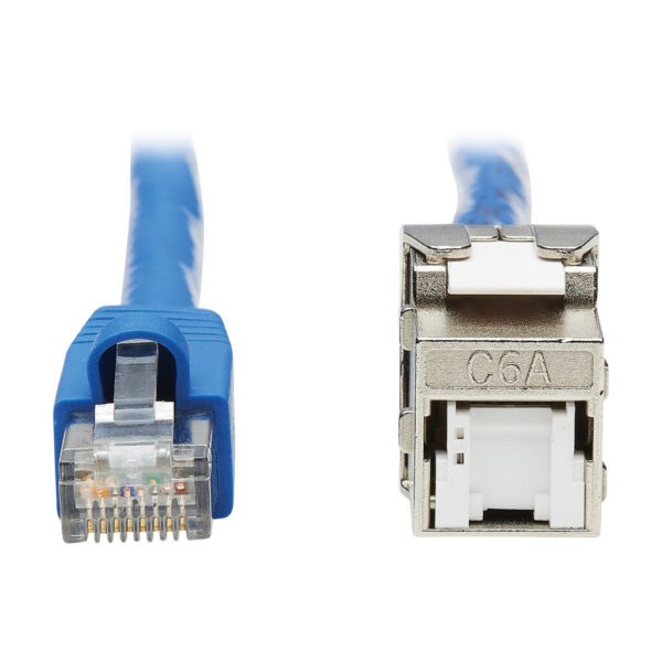 Tripp Lite series Cat6 Keystone Jack Cable Assembly - Unshielded, PoE+, RJ45 M/F, 18-in. (45.72 cm), Blue, TAA