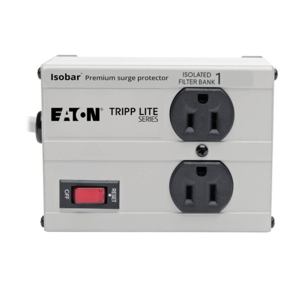 Tripp Lite series Isobar 2-Outlet Surge Protector, 6 ft. Cord with Right-Angle Plug, 1410 Joules, Metal Housing