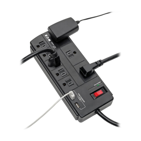Tripp Lite series 8-Outlet Surge Protector with 2 USB Ports (2.1A Shared) - 8 ft. (2.43 m) Cord, 1200 Joules, Black