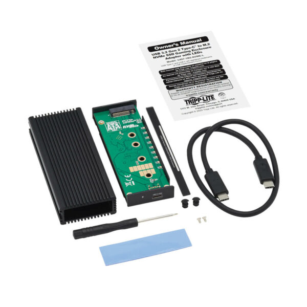 e7a0f1d286275ffaa5117c7cbfaafef5 Tripp Lite series USB-C to M.2 NVMe and SATA SSD (M-Key) Gaming Enclosure Adapter - USB 3.2 Gen 2 (10 Gbps), LEDs