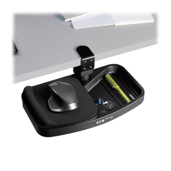 Tripp Lite series Under-Desk Clamp-On Storage Tray with Built-In Mouse Pad and Wrist Rest