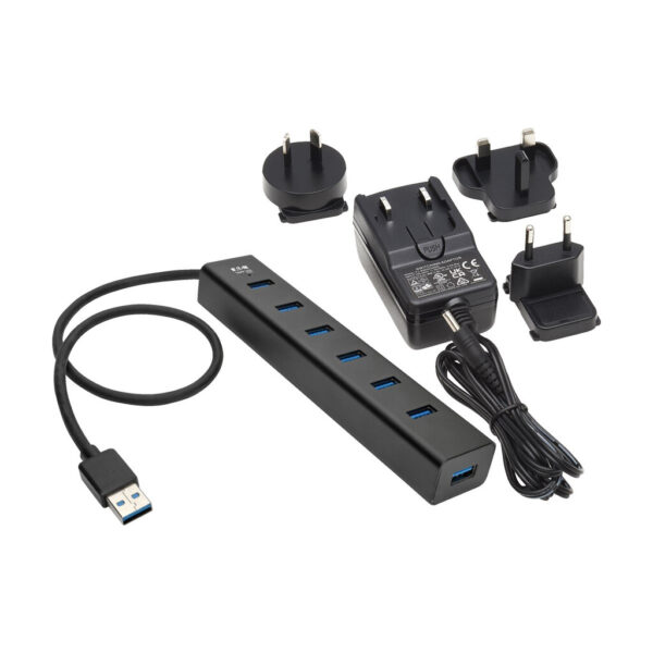 e7f132a9f75e89d5010a5b276fa202e3 Tripp Lite series 7-Port USB-A Mini Hub - USB 3.x (5Gbps), International Plug Adapters, Aluminum Housing