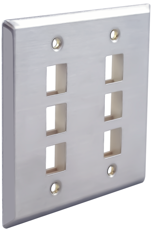 SSFP-06P-D Image Stainless Steel, Double Gang, 6-Port, W/O Window Label Faceplate