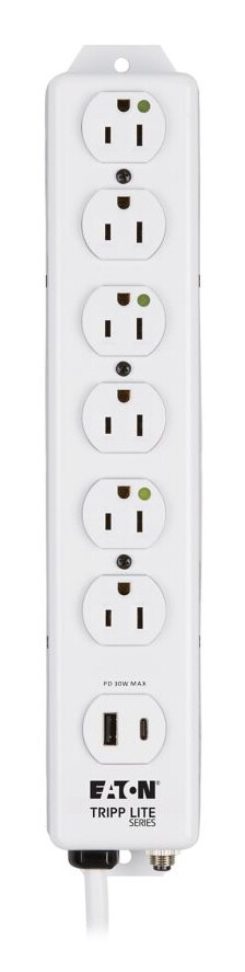 Tripp Lite series Safe-IT UL 1363 Medical-Grade Power Strip, 6 Hospital-Grade Outlets, USB Charging, Safety Covers, Antimicrobial, 2 ft. Cord
