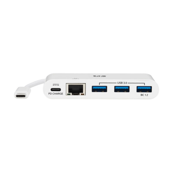 Tripp Lite series 3-Port USB-C Hub - USB 3.x (5Gpbs) Hub Ports, Gigabit Ethernet, 60W PD Charging, White