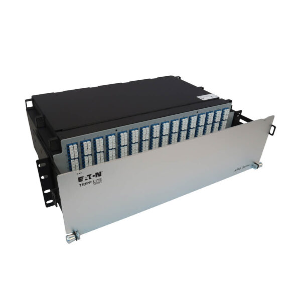 Tripp Lite series Preloaded Fiber Patch Panel, 3U - 64x (12F MTP/MPO-APC to 4x LC Duplex F/F) 8F Trunk Cables, OS2 Singlemode, 3 m (9.8 ft.)