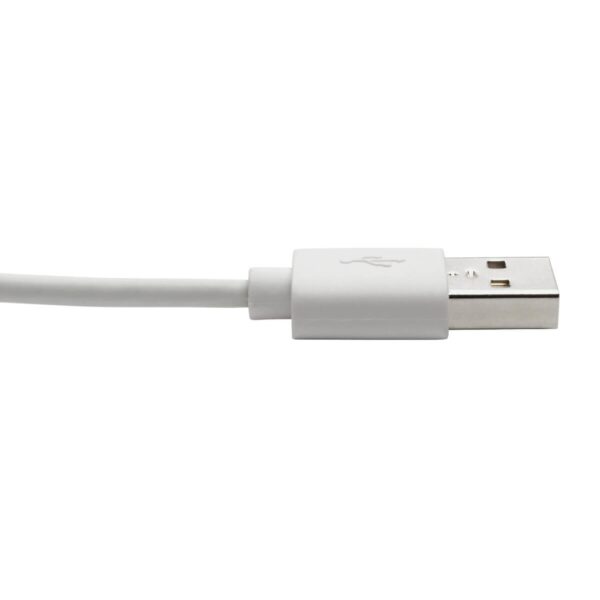 e8e67b17dfe39596a5397ec6839774f9 Tripp Lite series USB-A to Right-Angle Lightning Sync/Charge Cable, MFi Certified - White, M/M, USB 2.0, 6 ft. (1.83 m)