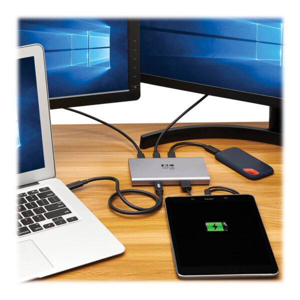 Tripp Lite series 4-Port Thunderbolt 4 Hub - 8K, 2x 4K 60 Hz, USB 3.2 Gen 2, USB-A Port, 100W Charging, Gray