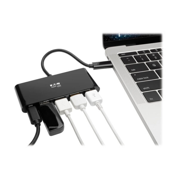 e929d94ab06e3db66642b3b99cd6ceb2 Tripp Lite series 4-Port USB-C Hub, USB 3.x (5Gbps), 4x USB-A Ports, 60W PD Charging, Black