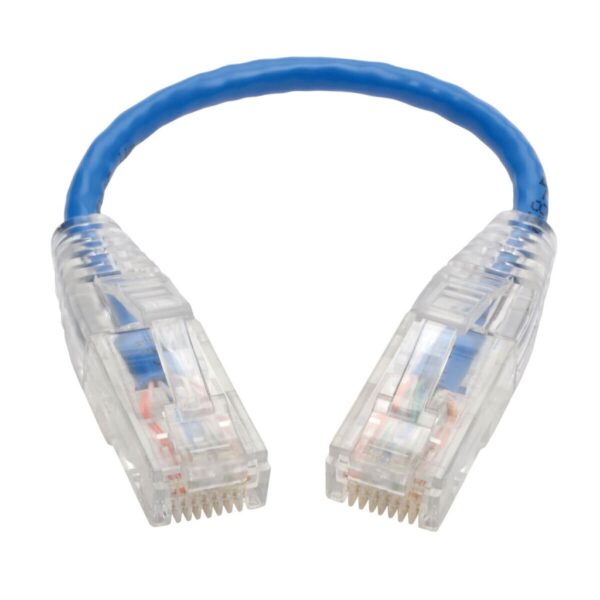 e9830610ab1cc53503fde47932c42327 Tripp Lite series Cat6 Gigabit Snagless Slim UTP Ethernet Cable (RJ45 M/M), PoE, Blue, 8-in. (20.32 cm)