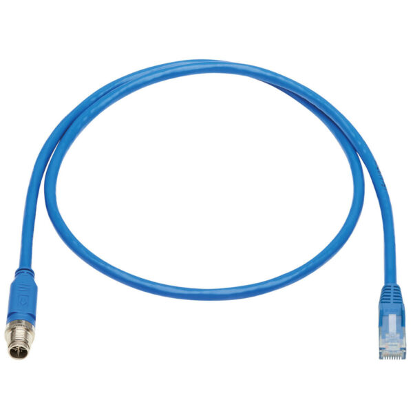 Tripp Lite series M12 X-Code Cat6 1G UTP CMR-LP Ethernet Cable (M12 M/RJ45 M), IP68, PoE, Blue, 1 m (3.3 ft.), TAA