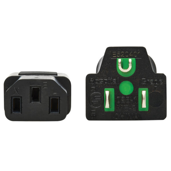 Tripp Lite series Safe-IT Antibacterial Hospital-Grade Power Cord, 5-15P to C13 - Green Dot, 13A, 125V, 16 AWG, Black, 6 ft. (1.8 m)