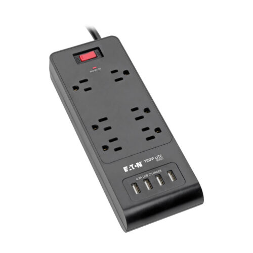 Tripp Lite series 6-Outlet Surge Protector with 4 USB Ports (4.2A Shared) - 6 ft. (1.83 m) Cord, 900 Joules, Black