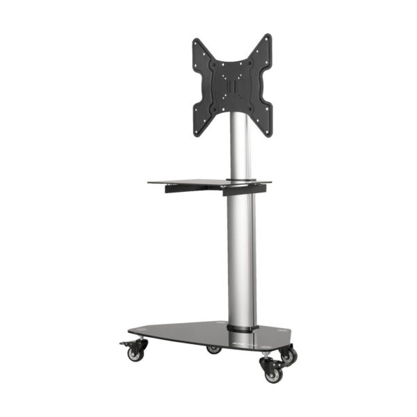 ea92a811117954351009ffff2cc6b6a8 Tripp Lite series Premier Rolling TV Cart for 32” to 55” Displays, Black Glass Base and Shelf, Locking Casters
