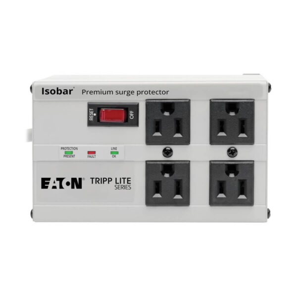 ea9cffeb271cdf19fe5b7d79ee9622fc Tripp Lite series Isobar 4-Outlet Surge Protector, 6 ft. Cord with Right-Angle Plug, 3330 Joules, Diagnostic LEDs, Metal Housing