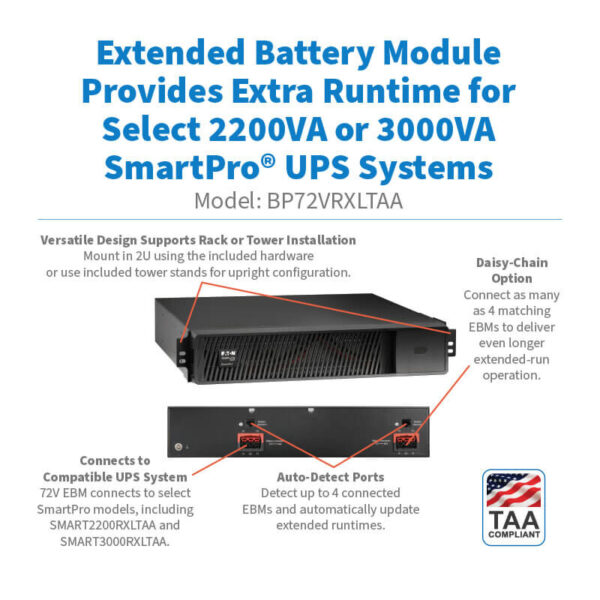 Tripp Lite series 72V Extended Battery Module (EBM) for Select 2200VA and 3000VA SmartPro UPS Systems, 2U Rack/Tower