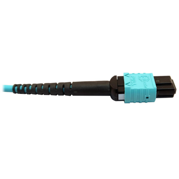 ebb7fbbdffd36d880f1db933e13ba664-1 Tripp Lite series 400G Multimode 50/125 OM4 Plenum Fiber Optic Cable, 24F MTP/MPO-UPC to 16F MTP/MPO-UPC (F/F), Aqua, 3 m