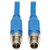 ebedc45101e7a754cf9a23b1a7eaf07d-1 Tripp Lite series M12 X-Code Cat6a 10G F/UTP CMR-LP Shielded Ethernet Cable (M/M), IP68, PoE, Blue, 2 m (6.6 ft.), TAA