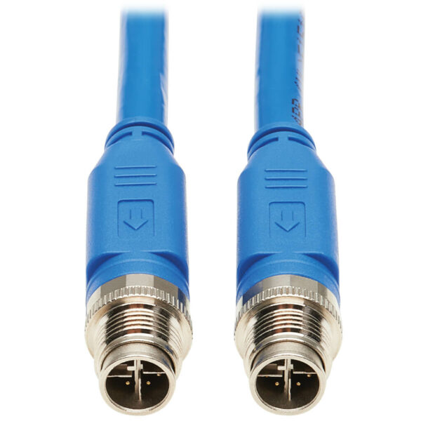 Tripp Lite series M12 X-Code Cat6a 10G F/UTP CMR-LP Shielded Ethernet Cable (M/M), IP68, PoE, Blue, 3 m (9.8 ft.), TAA