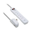 Tripp Lite 7-Outlet Surge Protector, 6 on Strip + 1 on Detachable Charger Plug, 2 USB (2.4A Shared), 900 Joules, 6 ft. Cord, 5-15P, White - TLP616USB