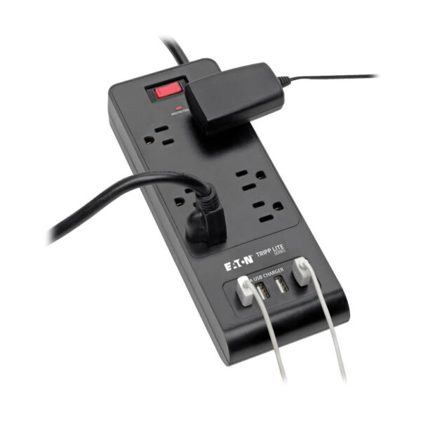 Tripp Lite series 6-Outlet Surge Protector with 4 USB Ports (4.2A Shared) - 6 ft. (1.83 m) Cord, 900 Joules, Black