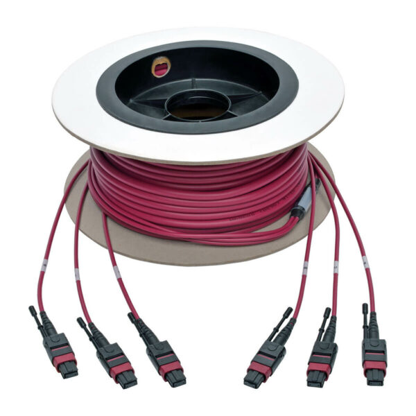 Tripp Lite MTP/MPO Multimode Base-8 Trunk Cable, 24-Strand, 40GB/100GB, 40/100GBASE-SR4, OM4 Plenum-Rated (3xF/3xF), Magenta, 15 m - N858-15M-3X8-MG