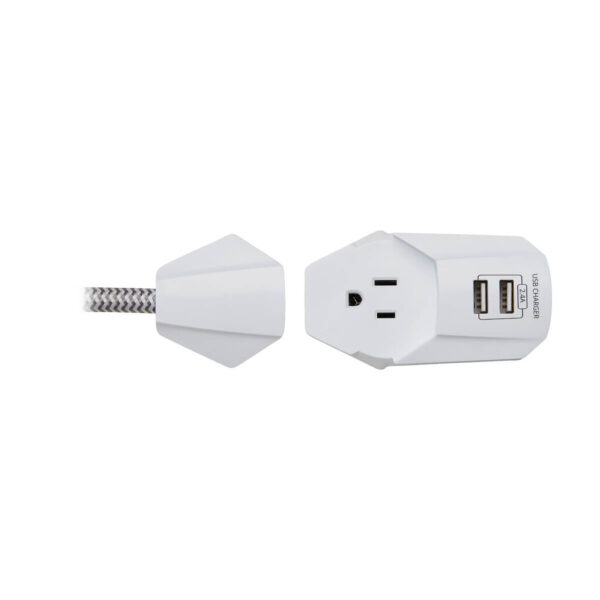 Tripp Lite 7-Outlet Surge Protector, 6 on Strip + 1 on Detachable Charger Plug, 2 USB (2.4A Shared), 900 Joules, 6 ft. Cord, 5-15P, White - TLP616USB