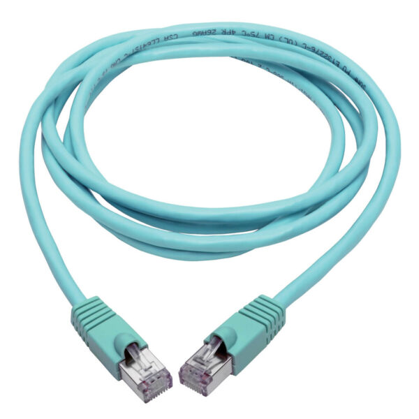 edbb43ddcf6848d5a3ccbe90962c7f59 Tripp Lite series Cat6a 10G Snagless Shielded STP Ethernet Cable (RJ45 M/M), PoE, Aqua, 8 ft. (2.43 m)