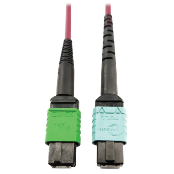 ede1fce43f436a96ad89f7e8a92f9d92 Tripp Lite series 400G Multimode 50/125 OM4 Plenum Fiber Optic Cable, 16F MTP/MPO-APC to 24F MTP/MPO-UPC (F/F), Magenta, 5 m
