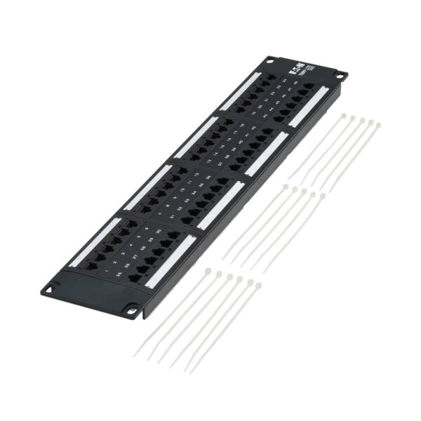 Tripp Lite series 48-Port Cat6 Patch Panel - 4PPoE Compliant, 110/Krone, 568A/B, RJ45 Ethernet, 2U Rack-Mount, Black, TAA