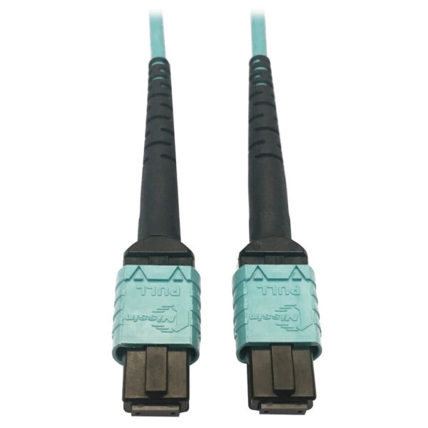 Tripp Lite series 400G Multimode 50/125 OM4 Plenum-Rated Fiber Optic Cable, 24F MTP/MPO-PC (F/F), Aqua, 5 m