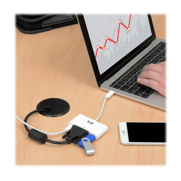 Tripp Lite series USB-C to DVI Adapter with USB 3.x (5Gbps) Hub Port and PD Charging, White