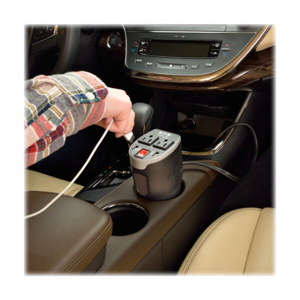 ef108b6354a5b80520249ca9085cbb88 Tripp Lite series 200W PowerVerter Ultra-Compact Car Inverter with 2 Outlets and 2 USB Charging Ports, Cup Holder Design