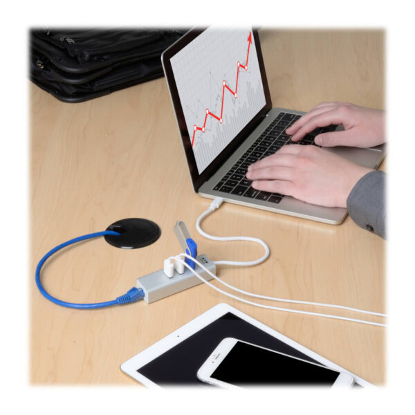 Tripp Lite series 3-Port USB 3.x (5Gbps) Hub with LAN Port, USB-C to 3x USB-A Ports and Gigabit Ethernet, Silver
