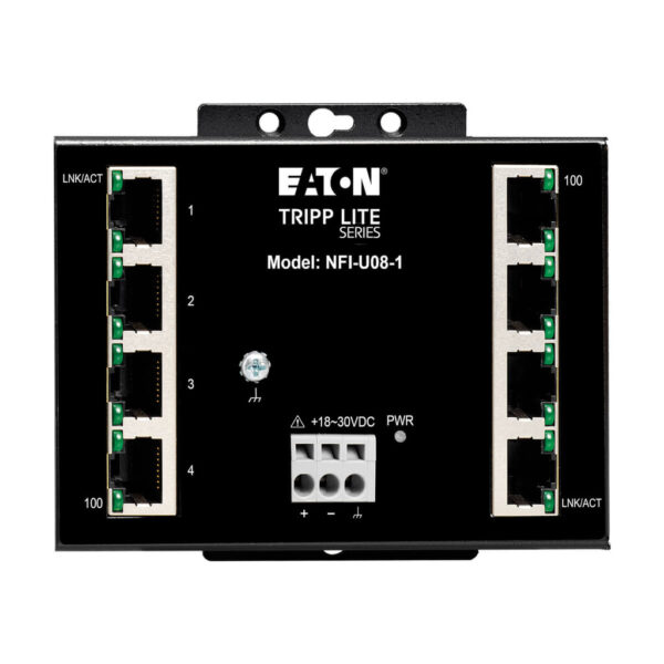Tripp Lite series 8-Port Unmanaged Fast Industrial Ethernet Switch - 10/100 Mbps, Ruggedized, -40° to 75°C, DIN/Wall Mount, TAA