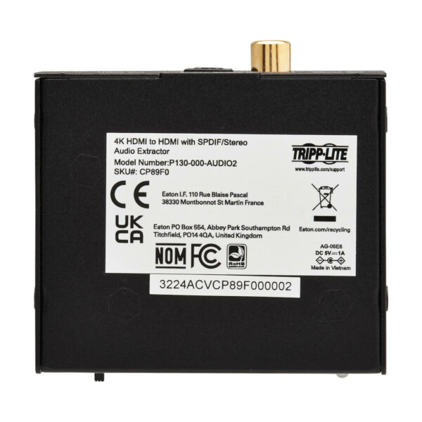 f07f47ff72dcaee07999fab1c74fb91e Tripp Lite series 4K HDMI Audio De-Embedder/Extractor with TOSLINK, RCA and 3.5 mm Stereo Output, 5.1 Channel, HDCP 2.2, 4K 60 Hz