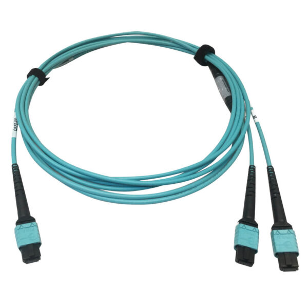 f10718b9f40b6abd9a3eef7275b49499 Tripp Lite series 400G Multimode 50/125 OM4 Plenum Fiber Optic Cable, 24F MTP/MPO-PC to (x2) 12F MTP/MPO-PC (F/F), Aqua, 3 m