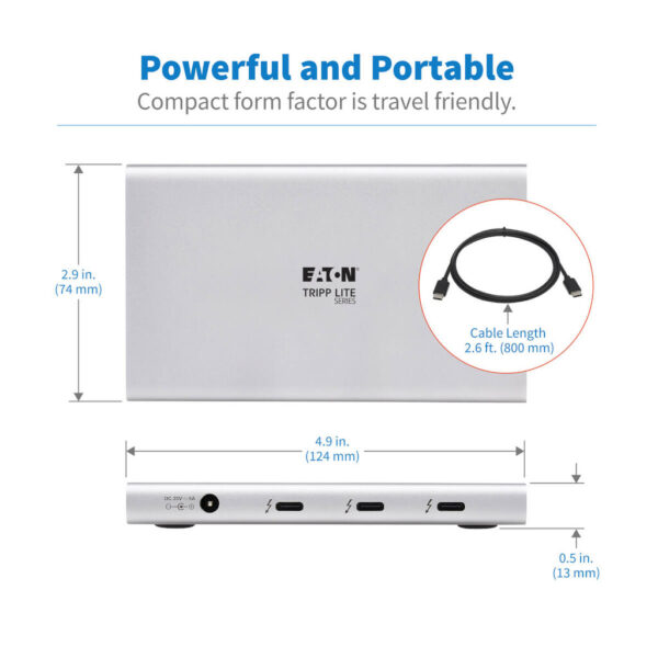 Tripp Lite series 4-Port Thunderbolt 4 Hub - 8K, 2x 4K 60 Hz, USB 3.2 Gen 2, USB-A Port, 100W Charging, Gray