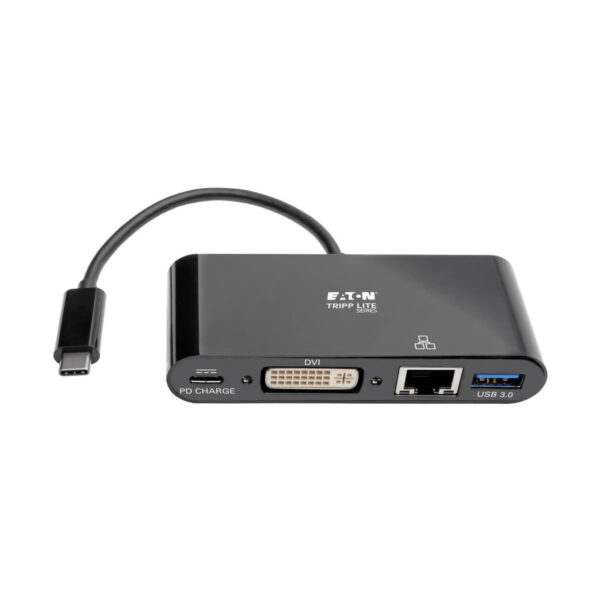 f38a8370523da0d31d9cafed3b8cbd3a Tripp Lite series USB-C Multiport Adapter, DVI, USB 3.x (5Gbps) Hub Port, Gbe and PD Charging, Black