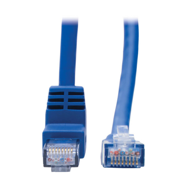 f3a0547e00954b887c8bdc8a41213ab1 Tripp Lite series Up-Angle Cat6 Gigabit Molded UTP Ethernet Cable (RJ45 Right-Angle Up M to RJ45 M), Blue, 1 ft. (0.31 m)
