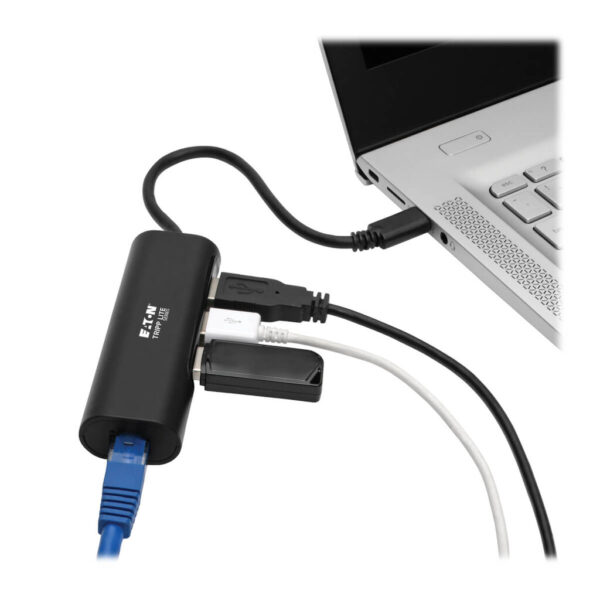 Tripp Lite series 3-Port USB 3.x (5Gbps) Hub with LAN Port, USB-C to 3x USB-A Ports and Gigabit Ethernet, Black