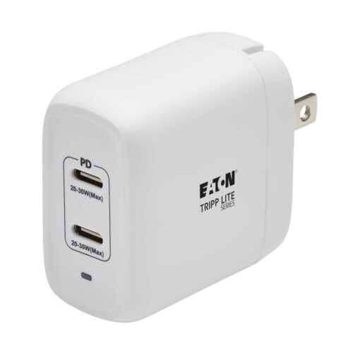 Tripp Lite series Dual-Port Compact USB-C Wall Charger - GaN Technology, 40W PD Charging (20W+20W or 30W), White
