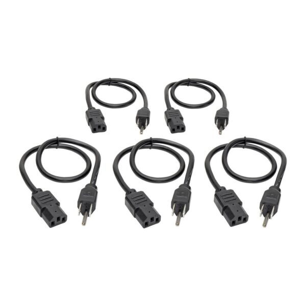f7f22e9f01b6f347dfe2d67f9ba44186 Tripp Lite series Desktop Computer Power Cord, NEMA 5-15P to C13, 5-Pack - 10A, 125V, 18 AWG, 2 ft. (0.61 m), Black - P030-002-5