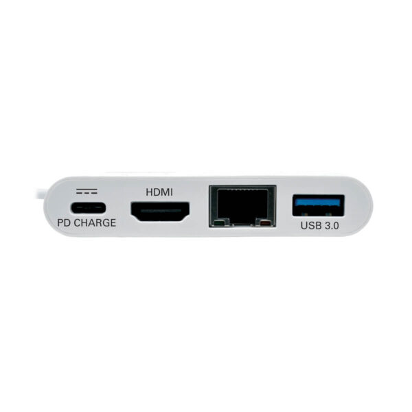f7fe20e8a193eb29abc7367896908587 Tripp Lite series USB-C Multiport Adapter - HDMI, USB 3.x (5Gbps) Hub Port, Gigabit Ethernet, 60W PD Charging, HDCP, White