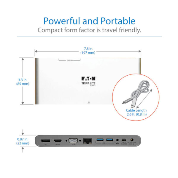 f8d3480e125f0947f71612ac45469765 Tripp Lite series USB-C Dock, Triple Display - 4K HDMI/DisplayPort, VGA, USB 3.x (5Gbps), USB-A/C Hub Ports, GbE, 100W PD Charging, EU/UK Power Supply