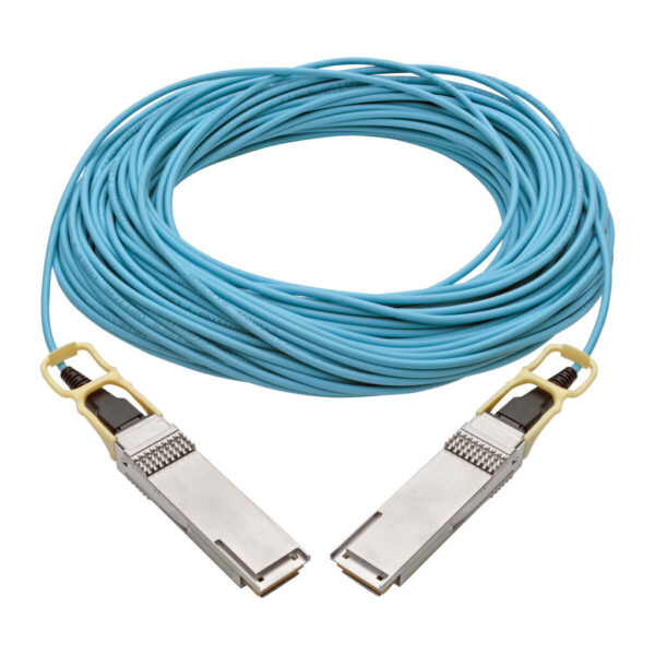 f9b88f9212f8b1c22763727c638a4cc6 Tripp Lite series QSFP28 to QSFP28 Active Optical Cable - 100GbE, AOC, M/M, Aqua, 30M (98.42 ft.)
